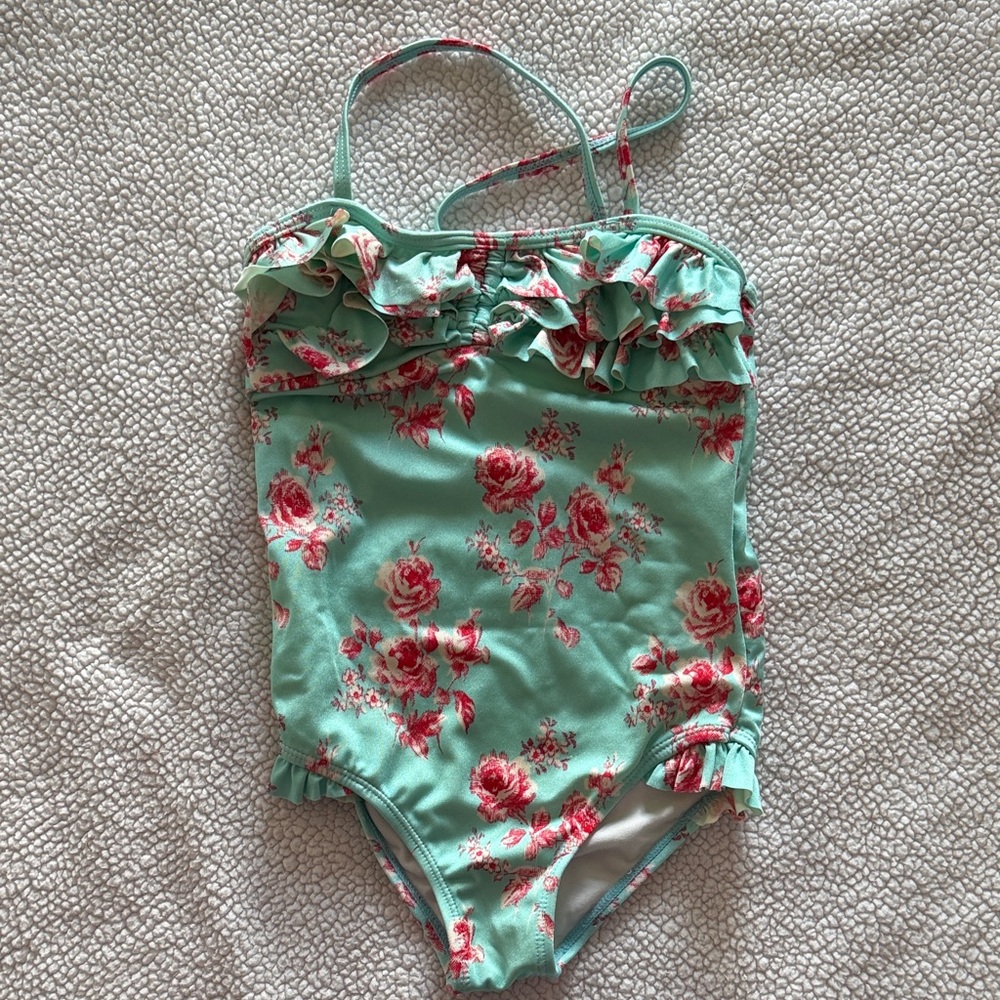Janie and Jack Mint Floral Ruffle One-Piece Swimsuit